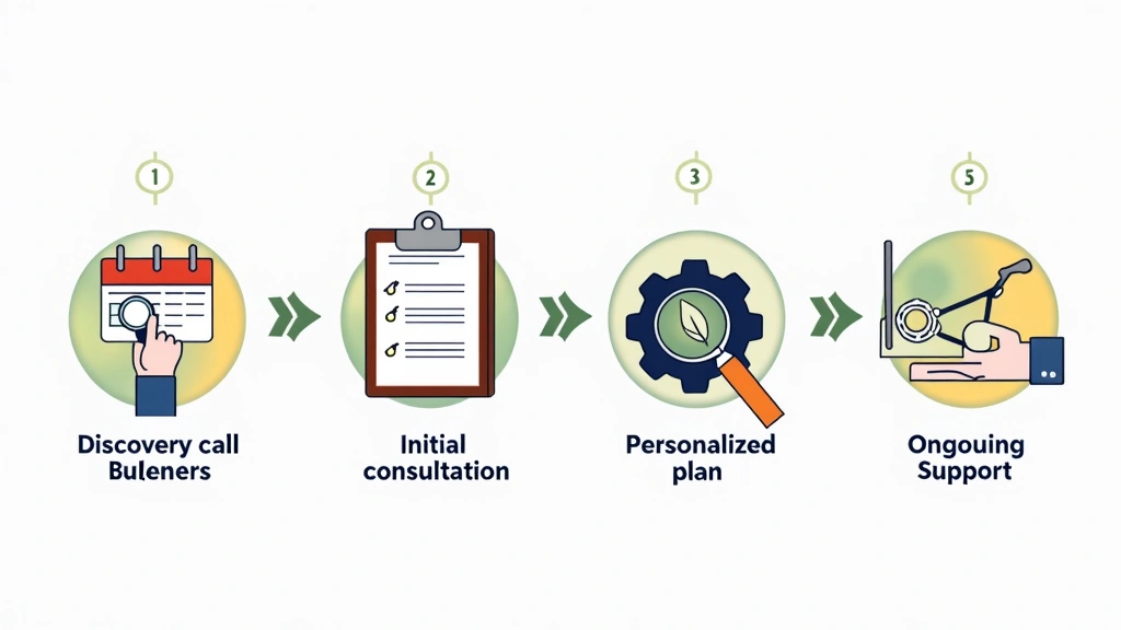 A visual representation of a clear, step-by-step process with interconnected icons and arrows leading to a goal, symbolizing the journey to wellness.